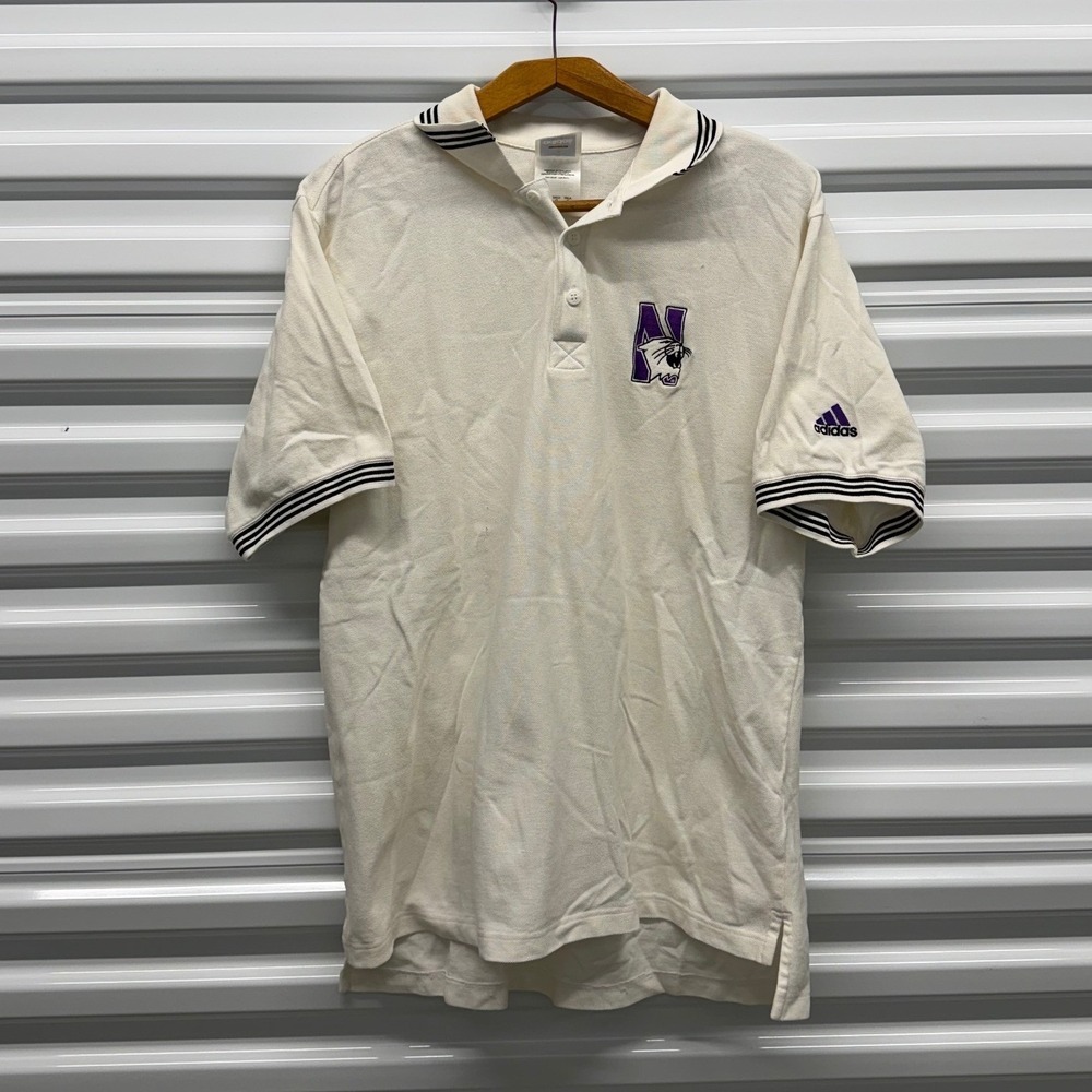 Vintage 90s Adidas Northwestern University Wildcats‎ Polo White Mens Large Shirt
